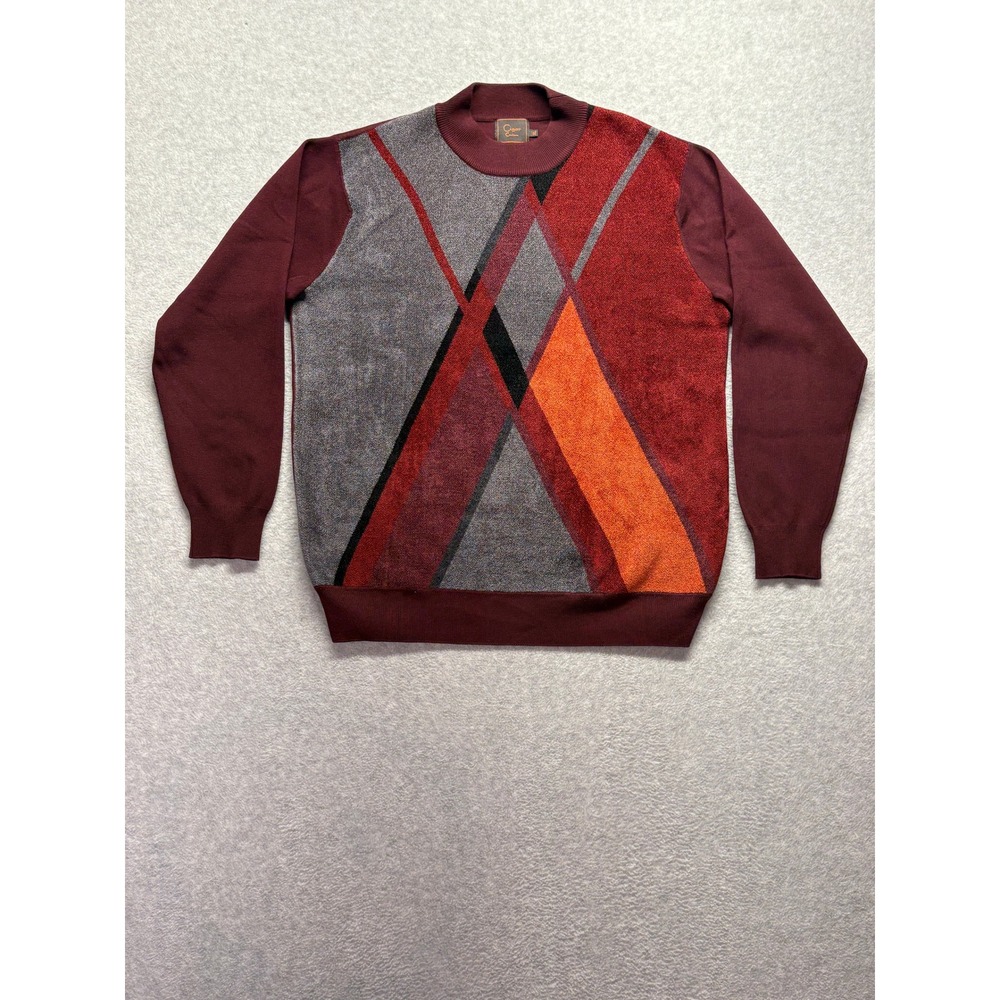 Cigar Couture Mens XL Burgundy Geometric Knit Long Sleeve Sweater Crew Neck